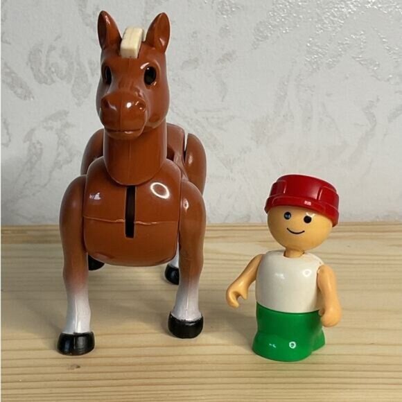 Playskool Lil Playmates Horse & Boy Green Pants Red Hat Farm Animal Figures - Picture 3 of 4